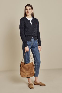 %100 Süet Bucket Omuz Çantası - Taba