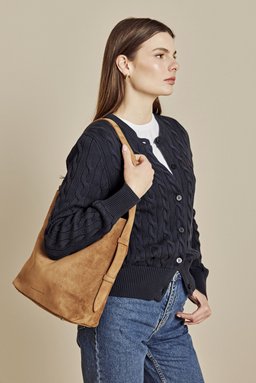%100 Süet Bucket Omuz Çantası - Taba (görsel 2)