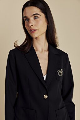 Logo Nakışlı Yarım Astar Mono Blazer - Lacivert (görsel 4)