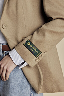 100% Kaşmir Logo Astarlı Loro Piana Puntolu Mono Blazer - Camel (görsel 4)
