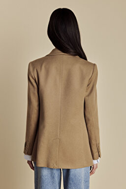 100% Kaşmir Logo Astarlı Loro Piana Puntolu Mono Blazer - Camel (görsel 5)