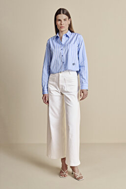 Yüksek Bel Wide Leg Sailor Denim - Kırık Beyaz
