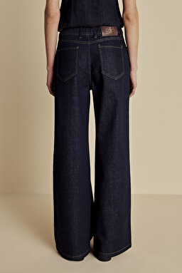 Yüksek Bel Wide Leg Denim Pantolon - Lacivert (görsel 6)
