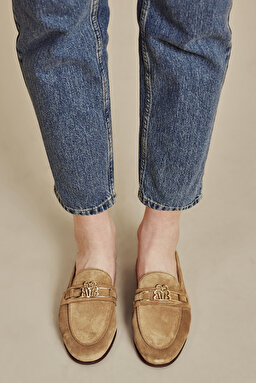 100% Deri Toka Detaylı Loafer - Bej
