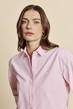 %100 Pamuk Logo Nakışlı  Oxford Gömlek - Pembe (görsel 4)