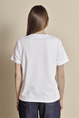 %100 Pamuk Cote D'Azur baskılı Tshirt - Kırık Beyaz (görsel 5)