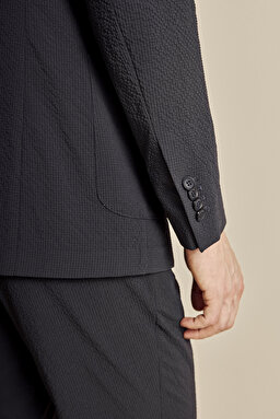 Mono Yaka Torba Cep Slim Fit Gofre Ceket - Lacivert (görsel 7)