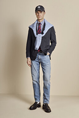 Keten Karışımlı Mono Yaka Torba Cep Slim Fit  Ceket - Lacivert (görsel 4)