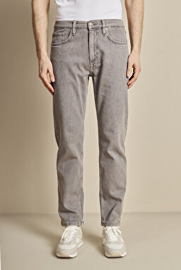 5 Cep Tapered Fit Denim Pantolon - Gri (görsel 3)