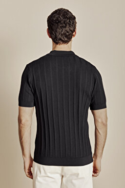 Düğmesiz Polo Yaka Rayon Kazak - Siyah (görsel 5)