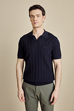 Düğmesiz Polo Yaka Rayon Kazak - Lacivert (görsel 2)