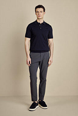 Polo Yaka Düğmeli Rayon Kısa Kol Kazak - Lacivert (görsel 3)