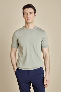 Bisiklet Yaka Rayon Kısa Kol Kazak - Su Yeşili