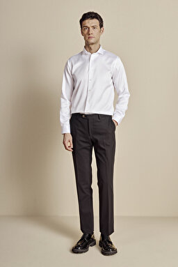 %100 Pamuk İtalyan Yaka Slim Fit Saten Non Iron Gömlek - Beyaz (görsel 4)