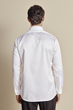 %100 Pamuk İtalyan Yaka Slim Fit Saten Non Iron Gömlek - Beyaz (görsel 6)