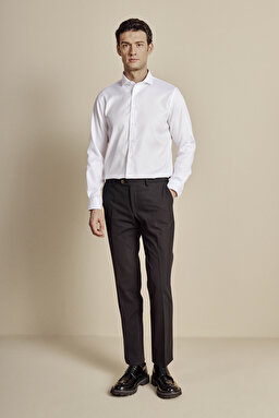 %100 Pamuk İtalyan Yaka Slim Fit Armürlü Oxford Doku Non Iron Gömlek - Beyaz (görsel 4)