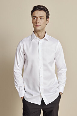 Klasik Yaka Slim Fit Gabardin Doku Non Iron Gömlek - Beyaz (görsel 2)