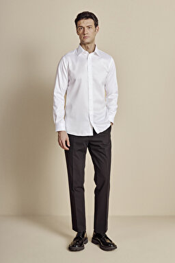 Klasik Yaka Slim Fit Gabardin Doku Non Iron Gömlek - Beyaz (görsel 4)