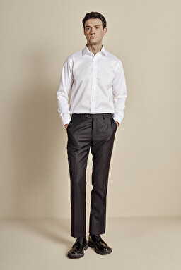 Klasik Yaka Regular Fit Gabardin Doku Non Iron Gömlek - Beyaz (görsel 4)