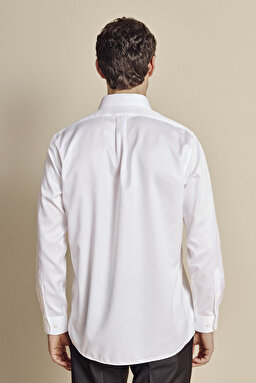 Klasik Yaka Regular Fit Gabardin Doku Non Iron Gömlek - Beyaz (görsel 6)