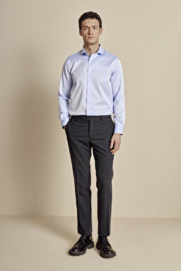 İtalyan Yaka Slim Fit Gabardin Doku Non Iron Gömlek - Mavi (görsel 4)