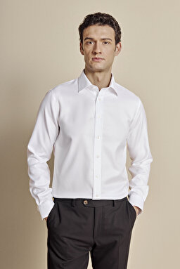 Klasik Yaka Slim Fit Balıksırtı Non Iron Gömlek - Beyaz