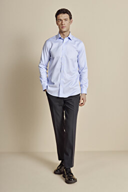 Klasik Yaka Slim Fit Çizgili Non Iron Gömlek - Mavi-Beyaz (görsel 4)