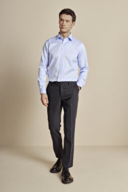 Klasik Yaka Regular Fit Çizgili Non Iron Gömlek - Mavi-Beyaz (görsel 4)