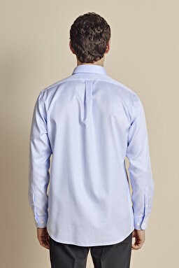 Klasik Yaka Regular Fit Çizgili Non Iron Gömlek - Mavi-Beyaz (görsel 6)
