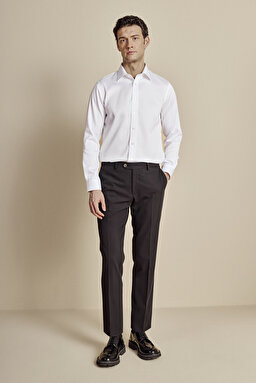 Klasik Yaka Slim Fit Armürlü Non Iron Gömlek - Beyaz (görsel 3)