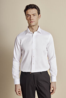 Klasik Yaka Slim Fit Armürlü Non Iron Gömlek - Beyaz (görsel 4)