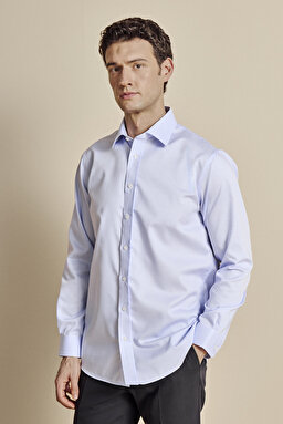 Klasik Yaka Regular Fit Çizgili Non Iron Gömlek - Mavi-Beyaz (görsel 2)