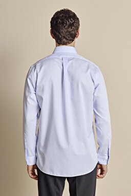 Klasik Yaka Regular Fit Çizgili Non Iron Gömlek - Mavi-Beyaz (görsel 6)