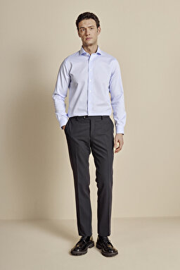 İtalyan Yaka Slim Fit Çizgili Non Iron Gömlek - Mavi-Beyaz (görsel 4)