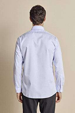İtalyan Yaka Slim Fit Çizgili Non Iron Gömlek - Mavi-Beyaz (görsel 6)