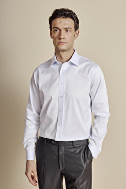 Klasik Yaka Regular Fit Çizgili Non Iron Gömlek - Mavi-Beyaz (görsel 3)