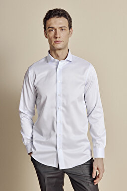 İtalyan Yaka Slim Fit Çizgili Non Iron Gömlek - Mavi-Beyaz (görsel 2)