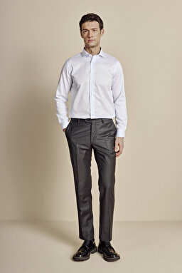 İtalyan Yaka Slim Fit Çizgili Non Iron Gömlek - Mavi-Beyaz (görsel 3)