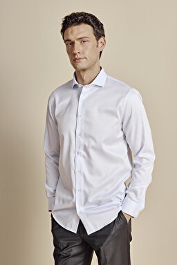 İtalyan Yaka Slim Fit Çizgili Non Iron Gömlek - Mavi-Beyaz (görsel 4)