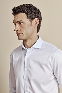 İtalyan Yaka Slim Fit Çizgili Non Iron Gömlek - Mavi-Beyaz (görsel 5)