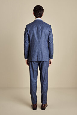 Yün- Keten Karışımlı  Mono Yaka Torba Cep Slim Fit Takım Elbise - Lacivert (görsel 5)