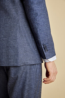 Yün- Keten Karışımlı  Mono Yaka Torba Cep Slim Fit Takım Elbise - Lacivert (görsel 6)