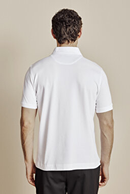 Pamuk Karışımlı Polo Yaka Likralı Pike T-shirt - Beyaz (görsel 6)