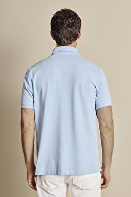Pamuk Karışımlı Polo Yaka Likralı Pike T-shirt - Açık Mavi (görsel 5)
