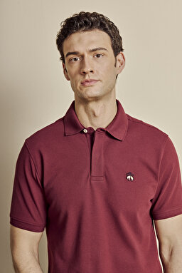 Pamuk Karışımlı Polo Yaka Likralı Pike T-shirt - Bordo (görsel 4)