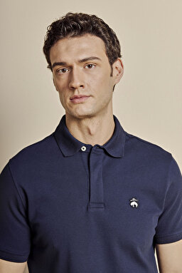 Pamuk Karışımlı Polo Yaka Likralı Pike T-shirt - Lacivert (görsel 4)