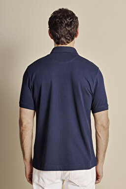 Pamuk Karışımlı Polo Yaka Likralı Pike T-shirt - Lacivert (görsel 5)