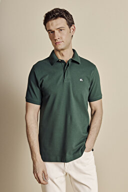 Pamuk Karışımlı Polo Yaka Likralı Pike T-shirt - Koyu Yeşil