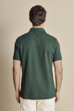 Pamuk Karışımlı Polo Yaka Likralı Pike T-shirt - Koyu Yeşil (görsel 5)