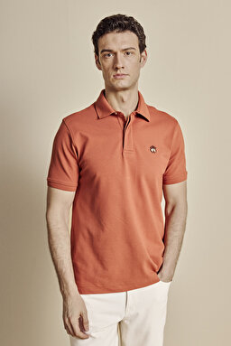 Pamuk Karışımlı Polo Yaka Likralı Pike T-shirt - Kiremit